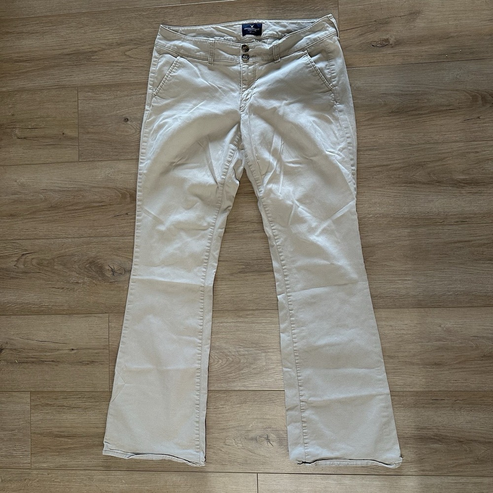 Women's American Eagle Y2K VTG Flare Khaki Artist Low Rise Pants 8 Long